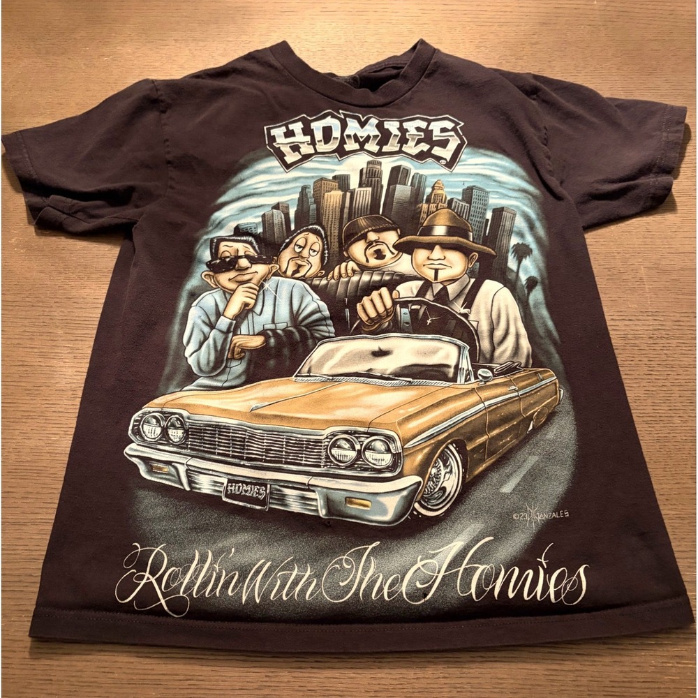 Homies Graffiti Logo Graphic T-Shirt Black Short Sleeve Crewneck Streetwear Tee